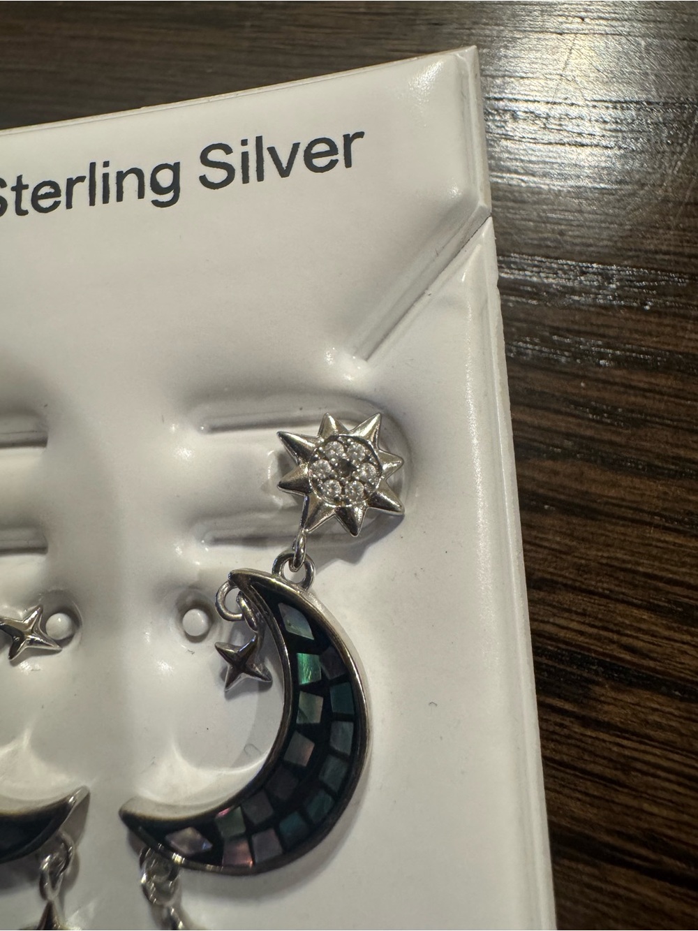 Sterling Silver Celestial Moon Star Mother of Pearl Inlay Drop Earrings Abalone - Picture 8 of 9